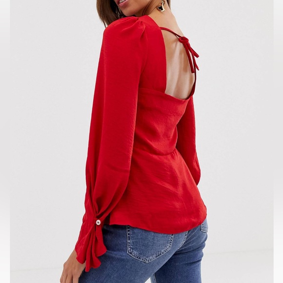 ASOS Red Sweetheart Neckline Button Through Top - Picture 4 of 9